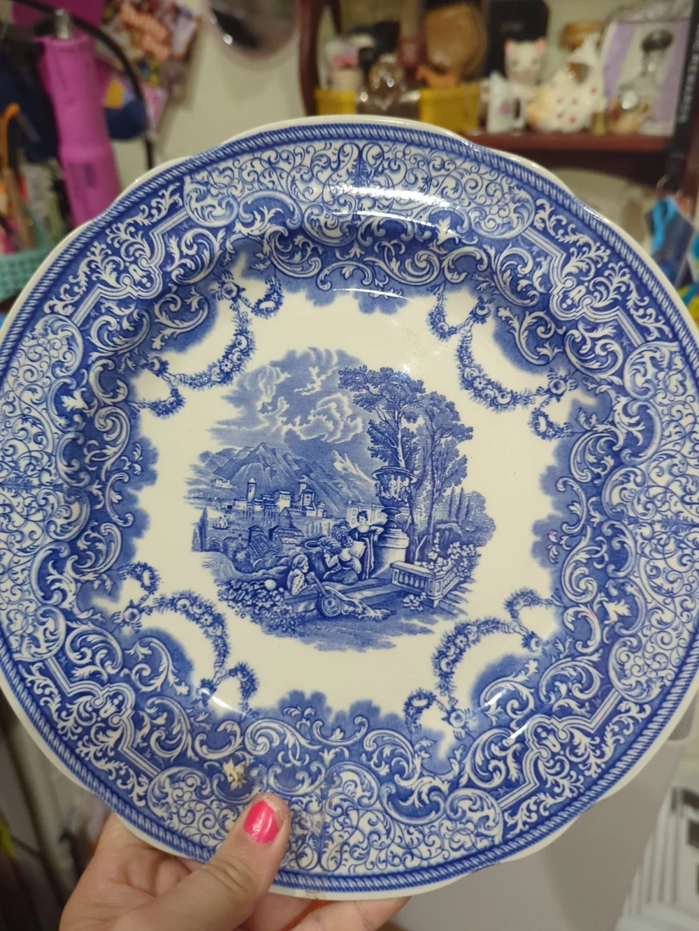 Spode Blue Room Collection White and Blue Continental Views Plate